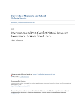 Intervention and Post-Conflict Natural Resource Governance: Lessons from Liberia Luke A