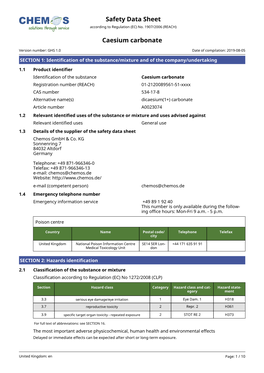 Safety Data Sheet: Caesium Carbonate