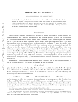 APPROACHING METRIC DOMAINS 3 Which Is Equivalent to O(Y) ⊆ O(X), Hence It Is the Dual of the Specialisation Order