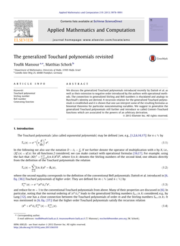 The Generalized Touchard Polynomials Revisited Applied