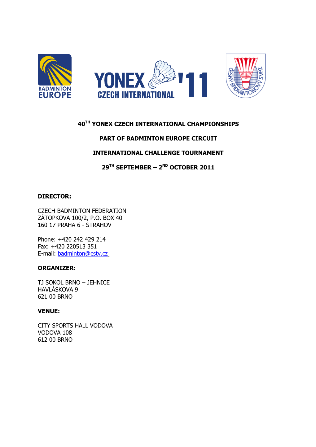 40Th Yonex Czech International