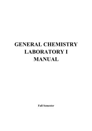 General Chemistry Laboratory I Manual
