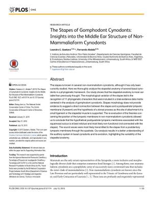 The Stapes of Gomphodont Cynodonts: Insights Into the Middle Ear Structure of Non- Mammaliaform Cynodonts