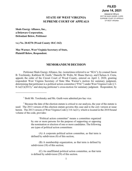 Memorandum Decision-Shale Energy Alliance, Inc. a Delaware