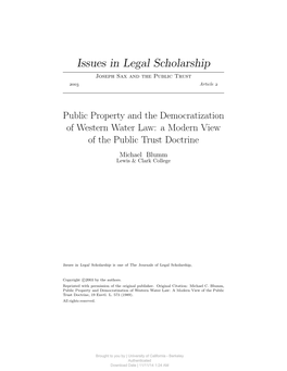 Public Property and the Democratization of Western Water Law: a Modern View of the Public Trust Doctrine Michael Blumm Lewis & Clark College