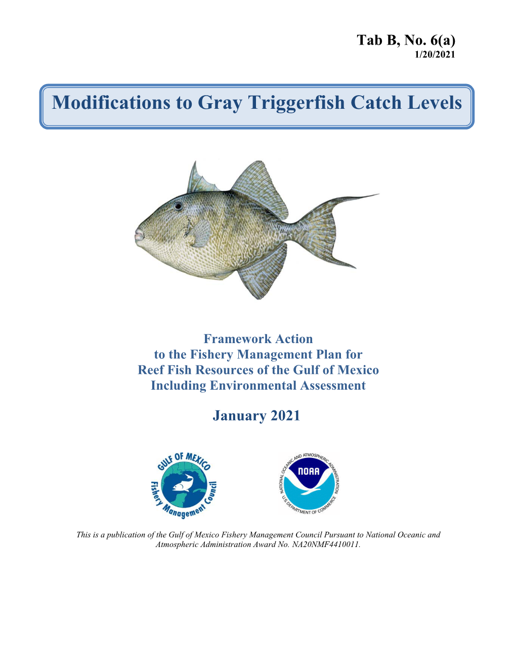 Modifications to Gray Triggerfish Catch Levels