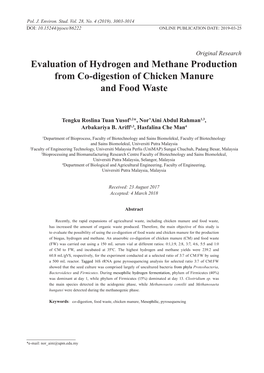 Evaluation of Hydrogen and Methane Production from Co-Digestion of Chicken Manure and Food Waste