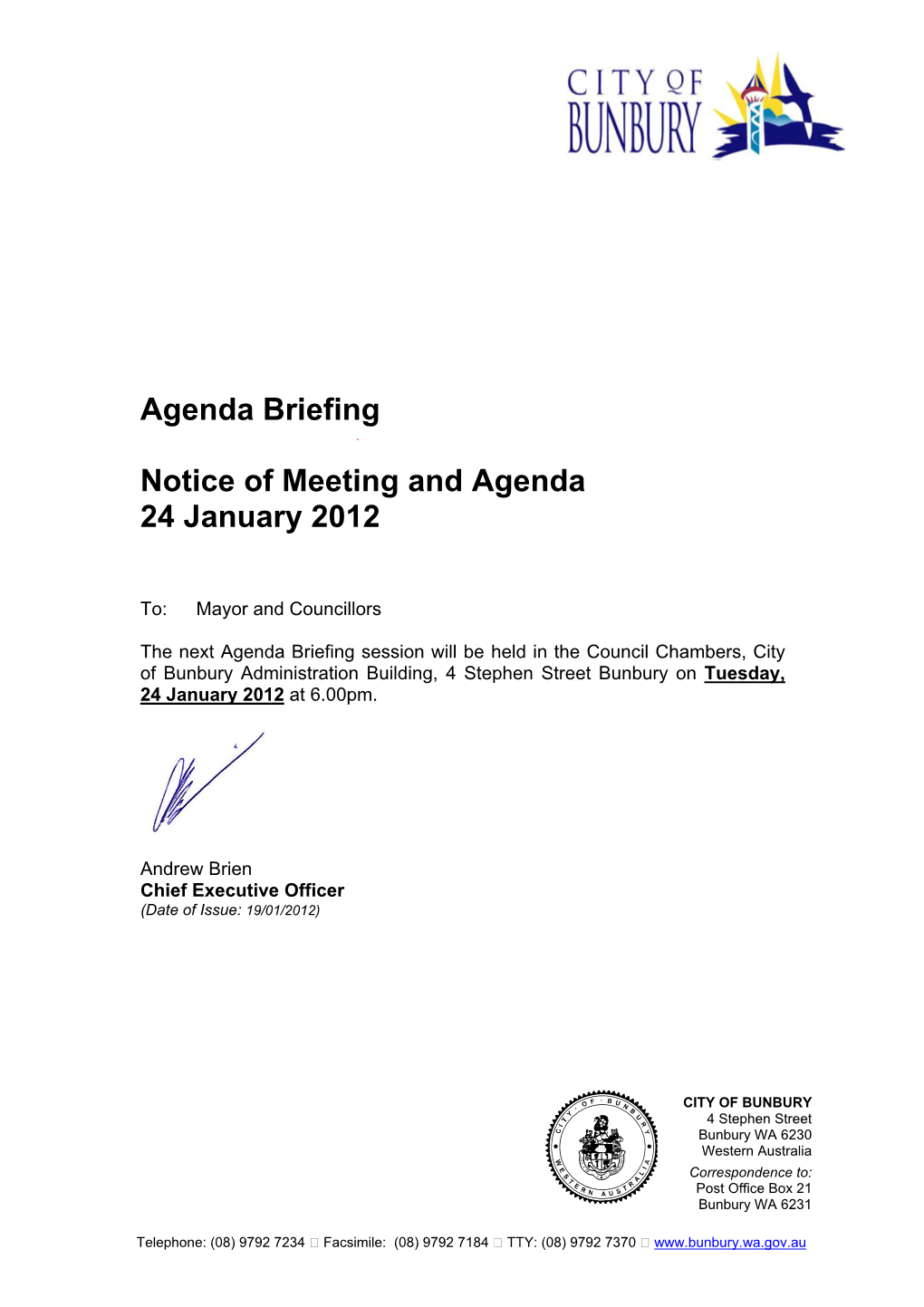 24 January 2012 Council Agenda Briefing Agenda