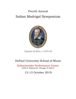 Fourth Annual Italian Madrigal Symposium