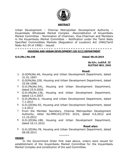 Koyambedu Wholesale Market Complex –Reconstitution Of