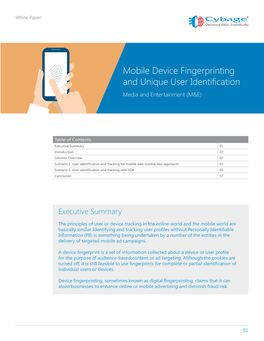 Mobile Device Fingerprinting and Unique User Identification Media and Entertainment (M&E)