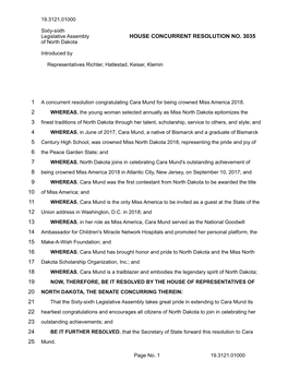 HOUSE CONCURRENT RESOLUTION NO. 3035 of North Dakota