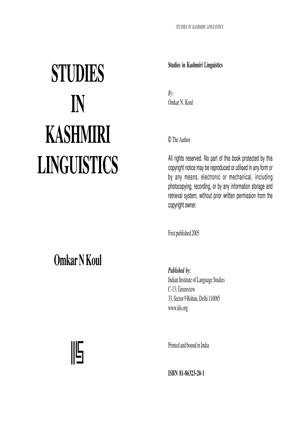 Studies in Kashmiri Linguistics