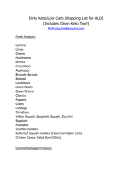 Dirty Keto/Low Carb Shopping List for ALDI (Includes Clean Keto Too!) Myproductivebackyard.Com