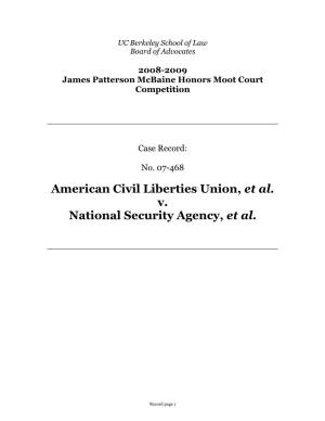 American Civil Liberties Union, Et Al. V. National Security Agency, Et Al