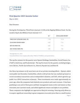 First Quarter 2021 Investor Letter May 6, 2021