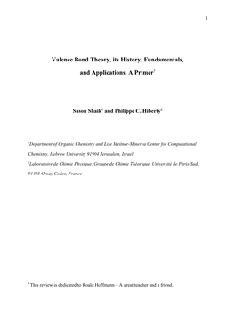 Valence Bond Theory, Its History, Fundamentals, and Applications. A