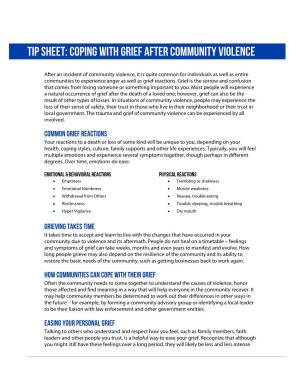 Tip Sheet: Coping with Grief After Community Violence