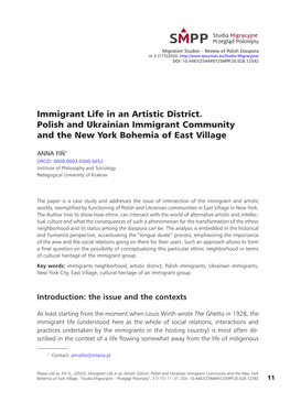 Immigrant Life in an Artistic District. Polish and Ukrainian Immigrant Community and the New York Bohemia of East Village