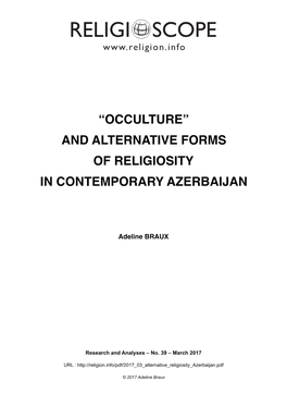 “Occulture” and Alternative Forms of Religiosity in Contemporary Azerbaijan