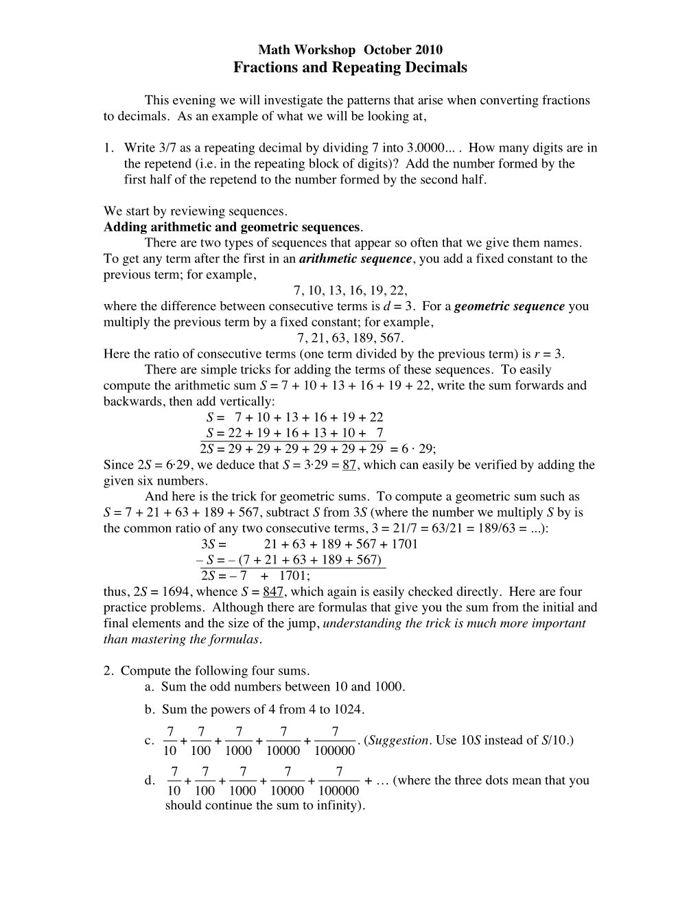 Fractions and Repeating Decimals