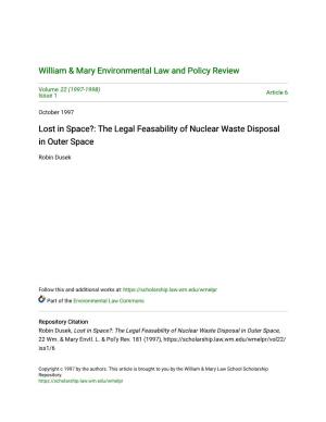 The Legal Feasability of Nuclear Waste Disposal in Outer Space