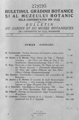 Buletinul Grădinii Botanice Şi Al Muzeului Botanic Dela Universitatea Din Cluj