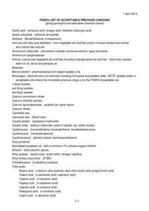 1 April 2013 FOSFA LIST of ACCEPTABLE PREVIOUS