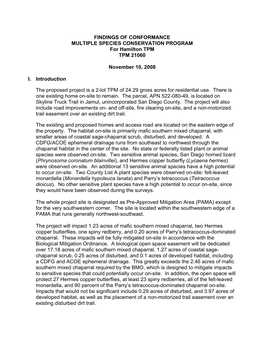 FINDINGS of CONFORMANCE MULTIPLE SPECIES CONSERVATION PROGRAM for Hamilton TPM TPM 21060