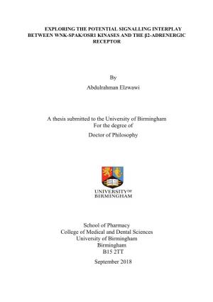 By Abdulrahman Elzwawi a Thesis Submitted to the University of Birmingham for the Degree of Doctor of Philosophy School Of