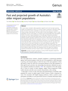 Past and Projected Growth of Australia's Older Migrant Populations