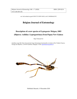 Belgian Journal of Entomology Description of a New Species Of