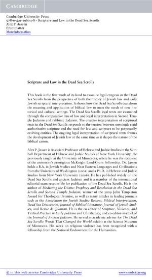 Scripture and Law in the Dead Sea Scrolls Alex P