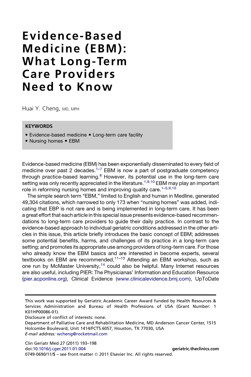 Evidence-Based Medicine (EBM): What Long-Term Care Providers Need to Know