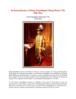 In Remembrance of King Prajadhipok (King Rama VII), 30Th May