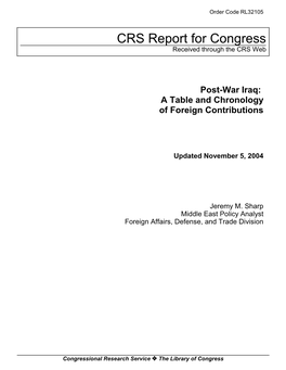 Post-War Iraq: a Table and Chronology of Foreign Contributions