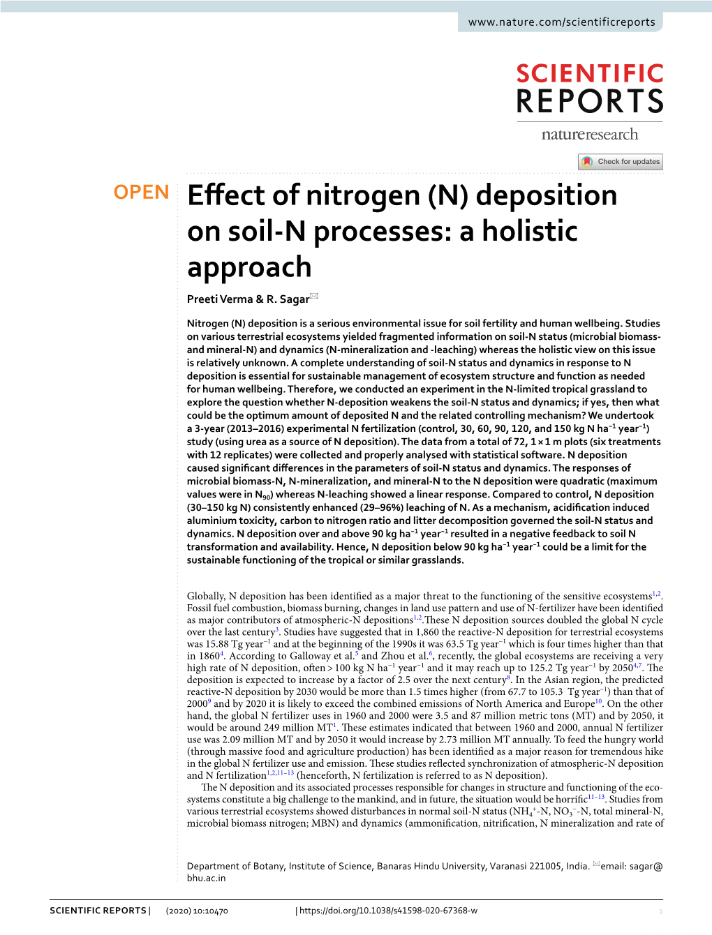 Effect of Nitrogen (N) Deposition on Soil-N Processes