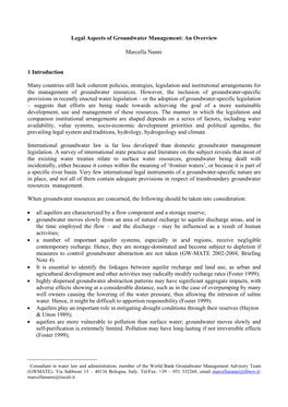 Legal Aspects of Groundwater Management: an Overview