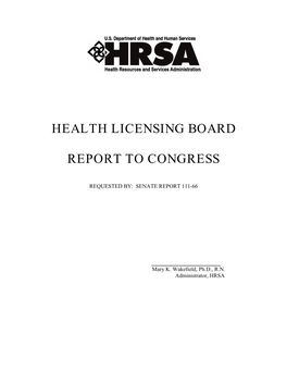 HRSA Health Licensing Board Report to Congress