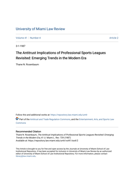 The Antitrust Implications of Professional Sports Leagues Revisited: Emerging Trends in the Modern Era