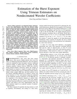 Estimation of the Hurst Exponent Using Trimean Estimators on Nondecimated Wavelet Coefﬁcients Chen Feng and Brani Vidakovic
