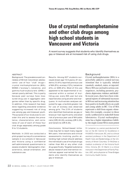 Use of Crystal Methamphetamine and Other Club Drugs Among High School Students in Vancouver and Victoria
