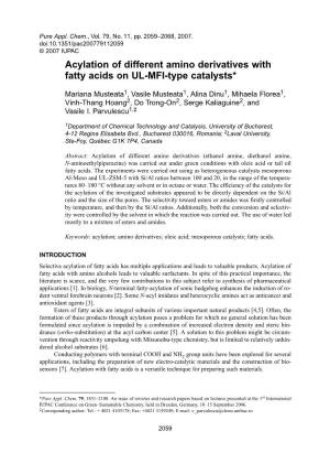 Acylation of Different Amino Derivatives with Fatty Acids on UL-MFI-Type Catalysts*