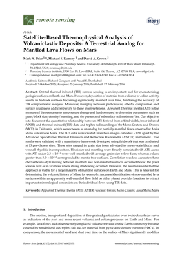 Satellite-Based Thermophysical Analysis of Volcaniclastic Deposits: a Terrestrial Analog for Mantled Lava Flows on Mars