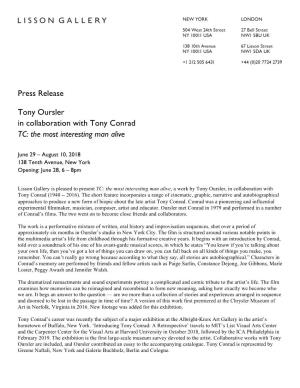 Press Release Tony Oursler in Collaboration with Tony Conrad TC