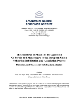 The Measures of Phase I of the Accession of Serbia and Montenegro to the European Union Within the Stabilization and Association Process