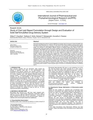 Study of Oral Lipid Based Formulation Through Design and Evaluation of Solid Self Emulsified Drug Delivery System International