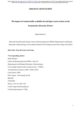 The Impact of Commercially Available Ale and Lager Yeasts Strains on The
