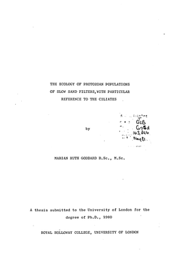 The Ecology of Protozoan Populations of Slow Sand Filters, with Particular Reference to the Ciliates
