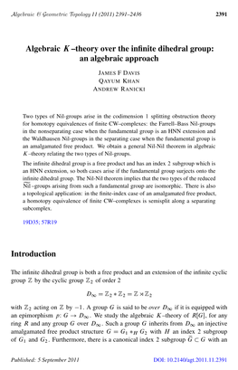 Algebraic K–Theory Over the Infinite Dihedral Group:An Algebraic Approach